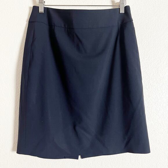 BOSS Hugo Boss Solid Navy Blue Virgin Wool A-Line Pencil Skirt Size 8 - Picture 2 of 9